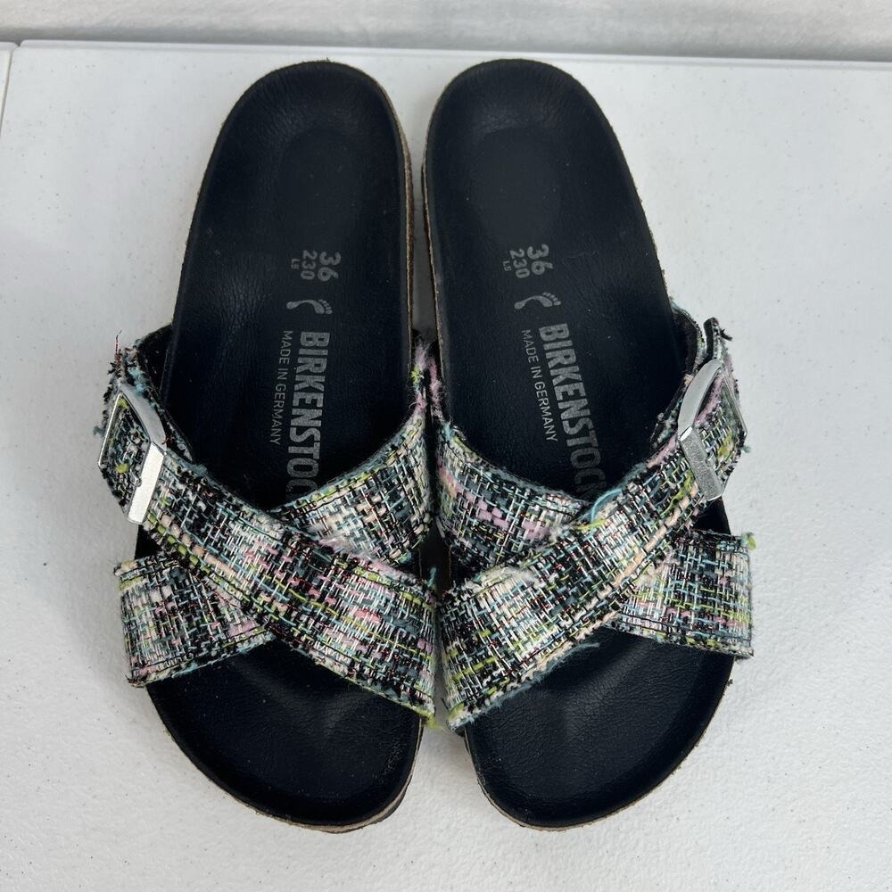 Birkenstock Cross-Strap Sandals in Multicolor Tweed Pattern - Picture 7 of 11